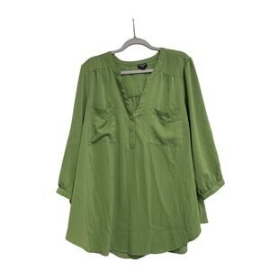 Torrid Harper Georgette Button Front Pullover Blouse Size 3 Green 3/4 Sleeve